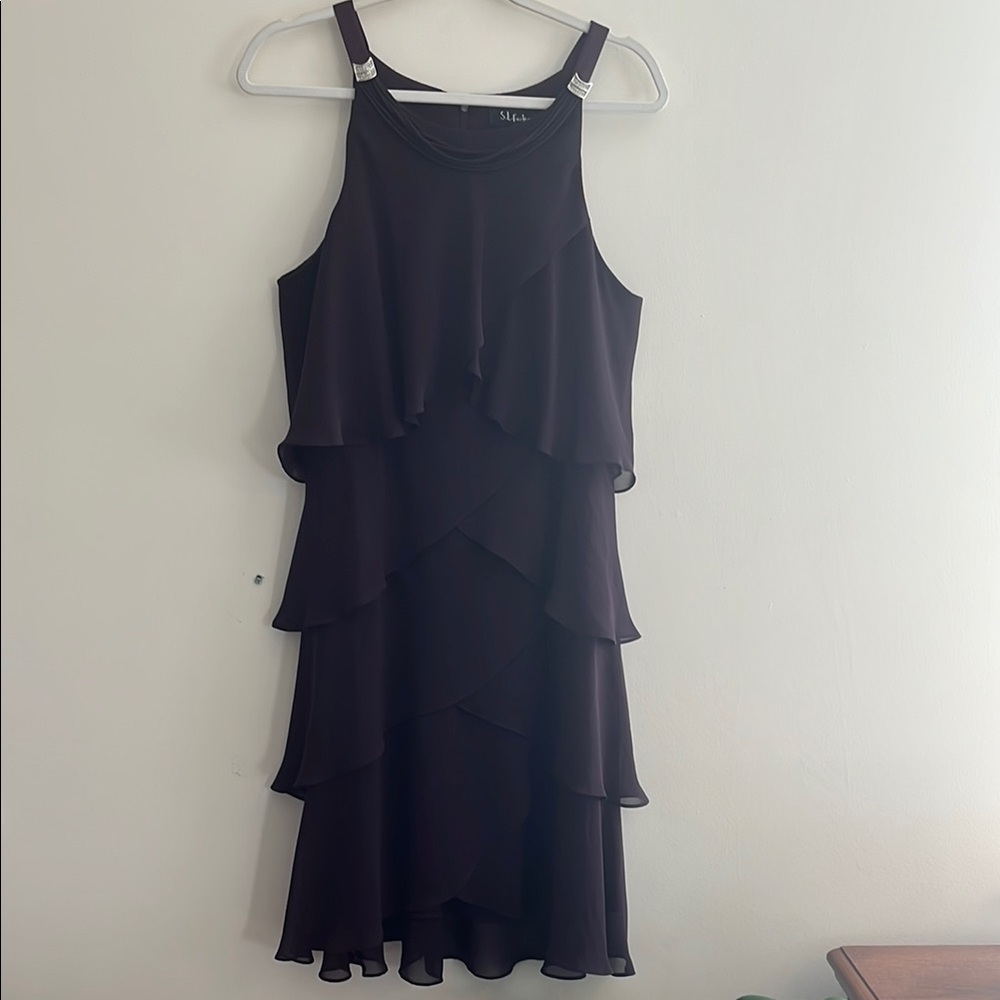 S.L. Fashions Purple Ruffle Dress Mermaid Chiffon Classy Mother of Bride Wedding